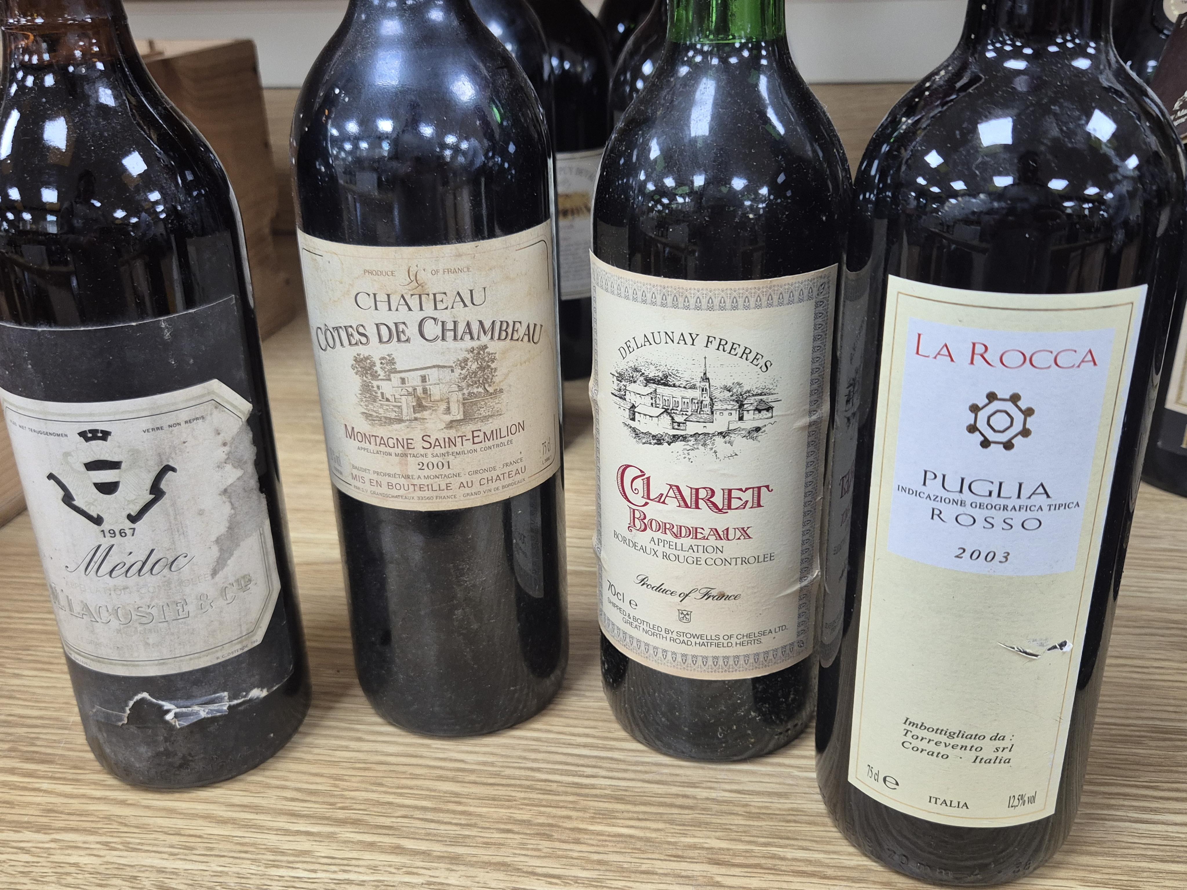 Chateau Cotes de Chambeau, 2001, two bottles, and seven other bottles of red wine